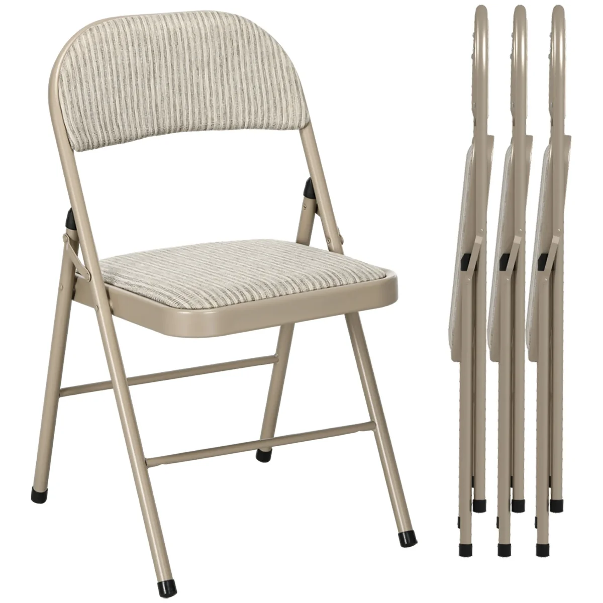 4-delige Set Klapstoelen, Draagbare Bureaustoelen, Stalen Poten, Vouwstoel Voor Kantoor, Receptie, Wachtkamer, Linnenlook Beige