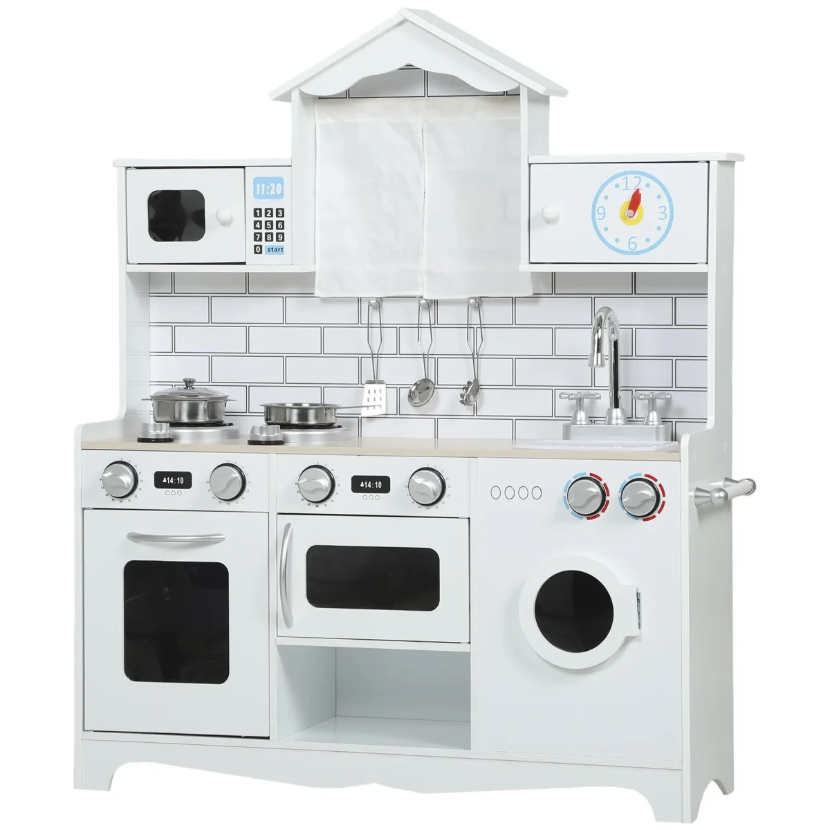 AIYAPLAY Kinderkeuken Speelkeuken Met Oven Spoelbak Geluidsfunctie En Accessoires Cadeau Voor Meisjes Jongens 3-6 Jaar Wit