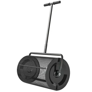 Compoststrooier 300L 61x40cm Meststrooier Gazon Tuin Tuinstrooier Met T-handvat Gaasmand Metaal Zaadstrooier Veenmosstrooier Grasstrooier Grasverzorging Voor Compost, Mest Meststof Zaad Zwart