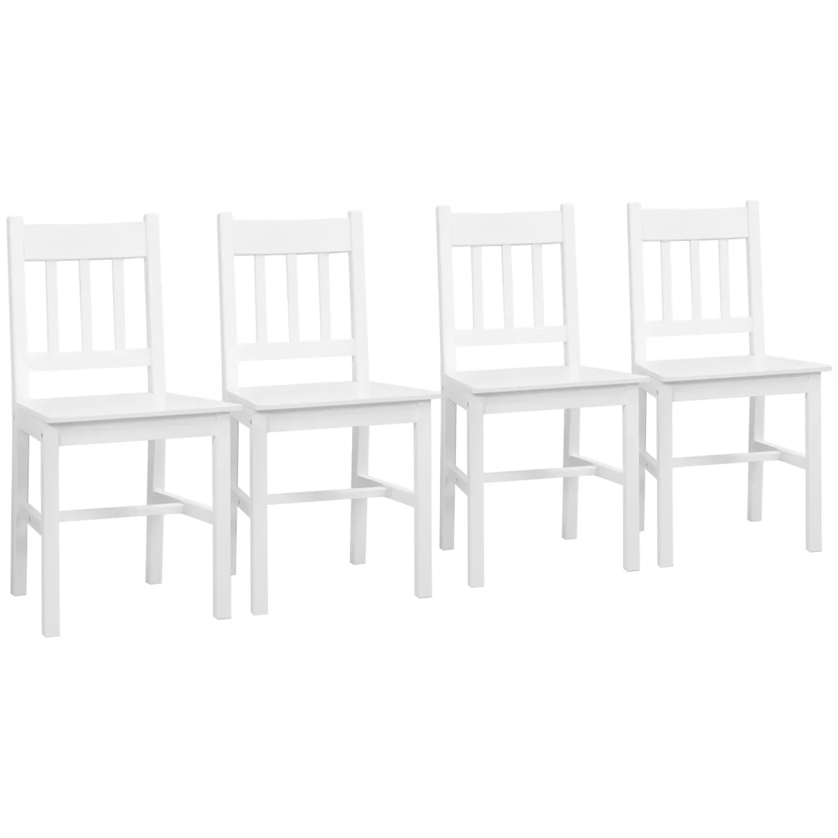 TRUUSK 4-delige Set Moderne Eetkamerstoelen – Met Rugleuning – Van Grenenhout – Wit – Voor Keuken & Woonkamer