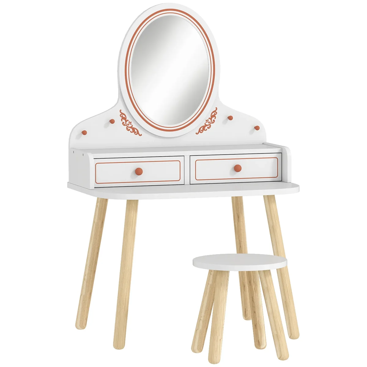 Kinder Make-up Tafel Set Kaptafel Met Kruk Spiegel Laden Kledingrekken Voor 3-8 Jaar 56 X 38 X 87,8 Cm Wit