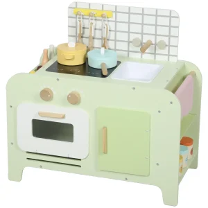 TRUUSK Kinderkeuken Speelset – MDF – 15 Accessoires – Kasten – 40 cm – Vanaf 3 jaar – Groen