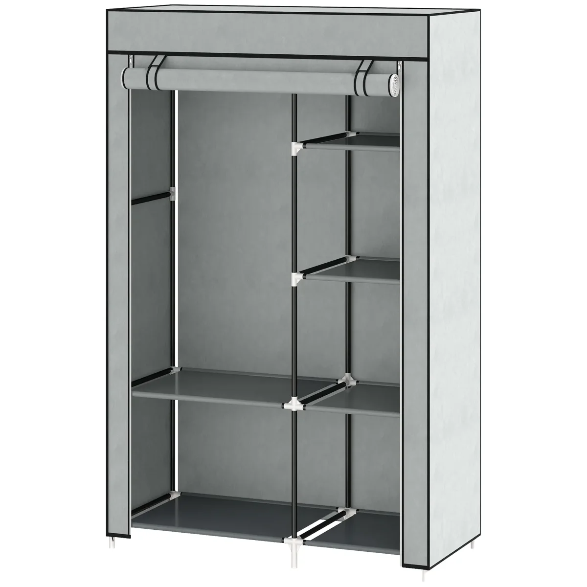 TRUUSK Opvouwbare Kledingkast Stoffenkast – 6 Vakken – Grijs – 103x43x162,5cm – Vlies-Look – Makkelijk te Monteren