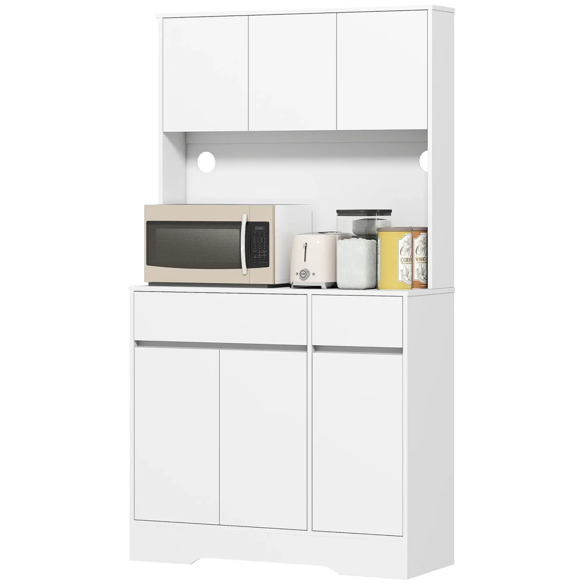 TRUUSK Moderne Buffetkast met 6 Deuren – Verstelbare Planken – Kabelluikjes – Magnetronkast – Wit – 100 x 38 x 180 cm