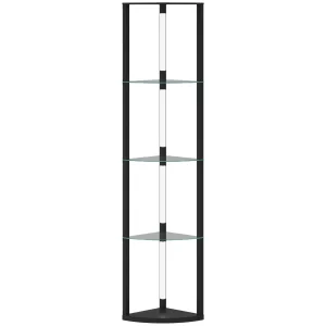 LED Staande Lamp Met Glazen Plank Staande Lamp Met 3 Helderheidsniveaus Voetschakelaar Voor Woonkamer Slaapkamer Zwart