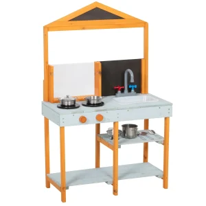 Modderkeuken Kinderen Buitenspeelkeuken Hout Met Fornuis Afneembare Spoelbak Planken Voor Kinderen Van 3-8 Jaar, Lichtblauw
