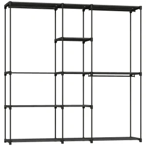 Open Kledingkast, 4-laags Kledingrek Met 2 Hangende Compartimenten Voor Woonkamer, 182 X 43 X 185 Cm, Zwart