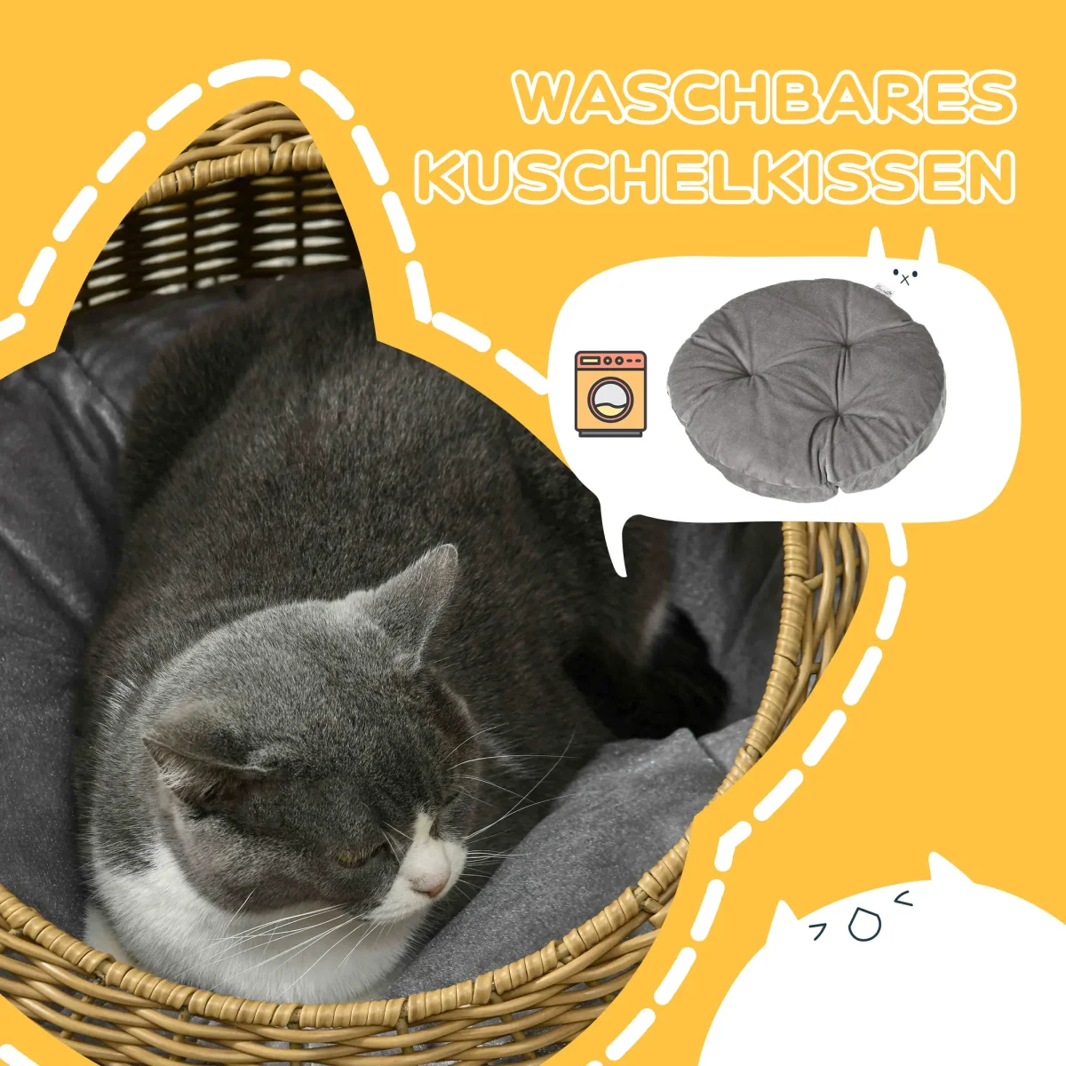 TRUUSK Rieten Kattenmand Met Kussen – Voor Katten Tot 4 kg – PE-Riet – Ø50 x 31 cm – Lichtbruin – Gezellige Toevluchtsoorden - Afbeelding 5