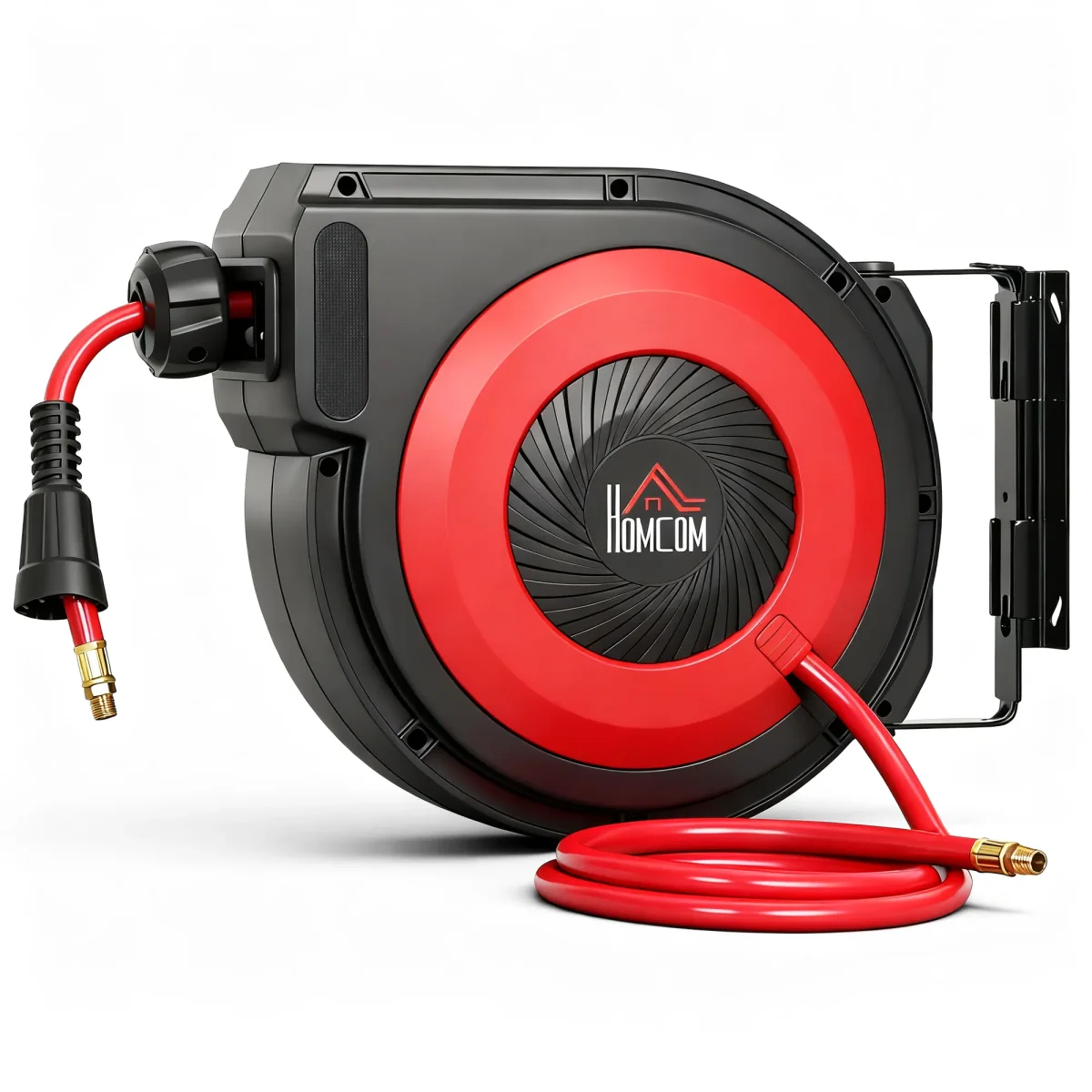 TRUUSK Slanghaspel Met Intrekmechanisme – 16,5 Meter Lange Slang – Wandmontage – Rood en Zwart – Handig Voor Tuinbewatering