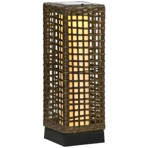 TRUUSK Buitenlamp op Zonne-energie – Automatische Inschakeling – 8 Uur Brandtijd – Rotan-look – 15,5 x 15,5 x 46 cm