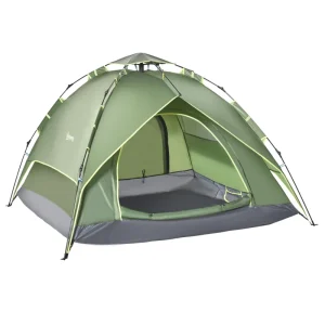 Dubbele Tent Kampeertent Buitentent Familietent Quick Up Tent 2 Volwassenen + 1 Kind 4 Seizoenen Waterdichte Draagtas 2 Deuren Polyester + Glasvezel Donkergroen 210 X 210 X 140 Cm
