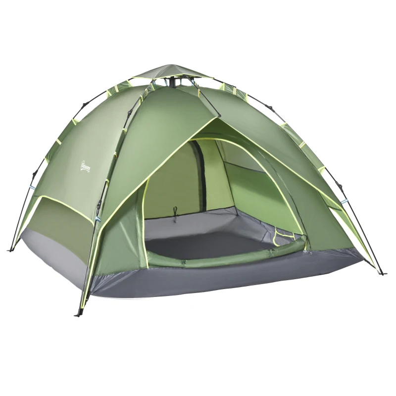 Dubbele Tent Kampeertent Buitentent Familietent Quick Up Tent 2 Volwassenen + 1 Kind 4 Seizoenen Waterdichte Draagtas 2 Deuren Polyester + Glasvezel Donkergroen 210 X 210 X 140 Cm