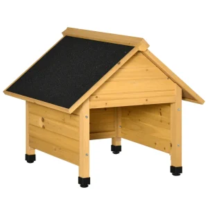Houten Garage Voor Robotmaaiers, Robotmaaiers, Garage, Carport Voor Robotmaaiers, Bescherming Tegen Zon En Regen, Geel, 75 X 76 X 70 Cm