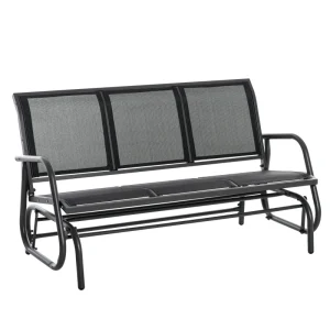 TRUUSK Schommelstoel 3-zits Tuinbank – Metaal – Zwarte Tuinmeubel – 151 x 75 x 85 cm
