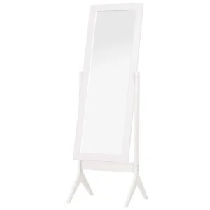 TRUUSK Staande Spiegel – Passpiegel – Make-upspiegel – Verhoogde Poten – Onderhoudsvriendelijk MDF – Wit – 47 x 46 x 148 cm