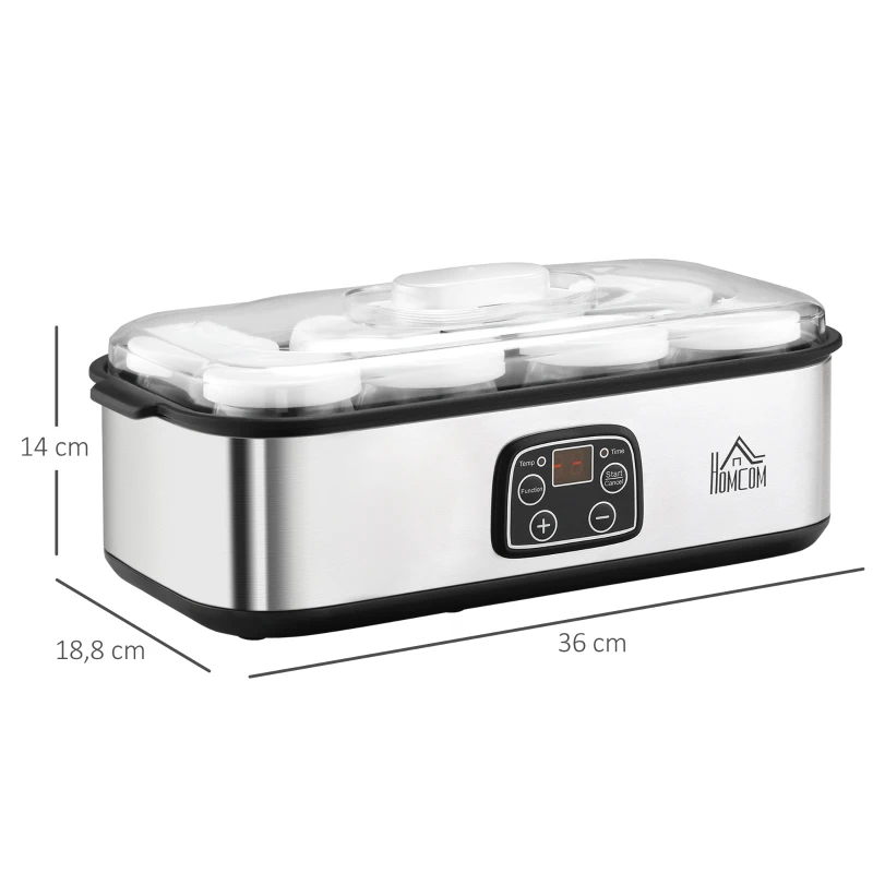 Yoghurtmaker 25W Yoghurtmachine Met LCD Display 8 Yoghurtpotten Met Glazen Deksel 180ml Instelbare Temperatuur En Tijd PC PP Kunststof RVS Glas Zilver 36 X 18,8 X 14 Cm - Afbeelding 4