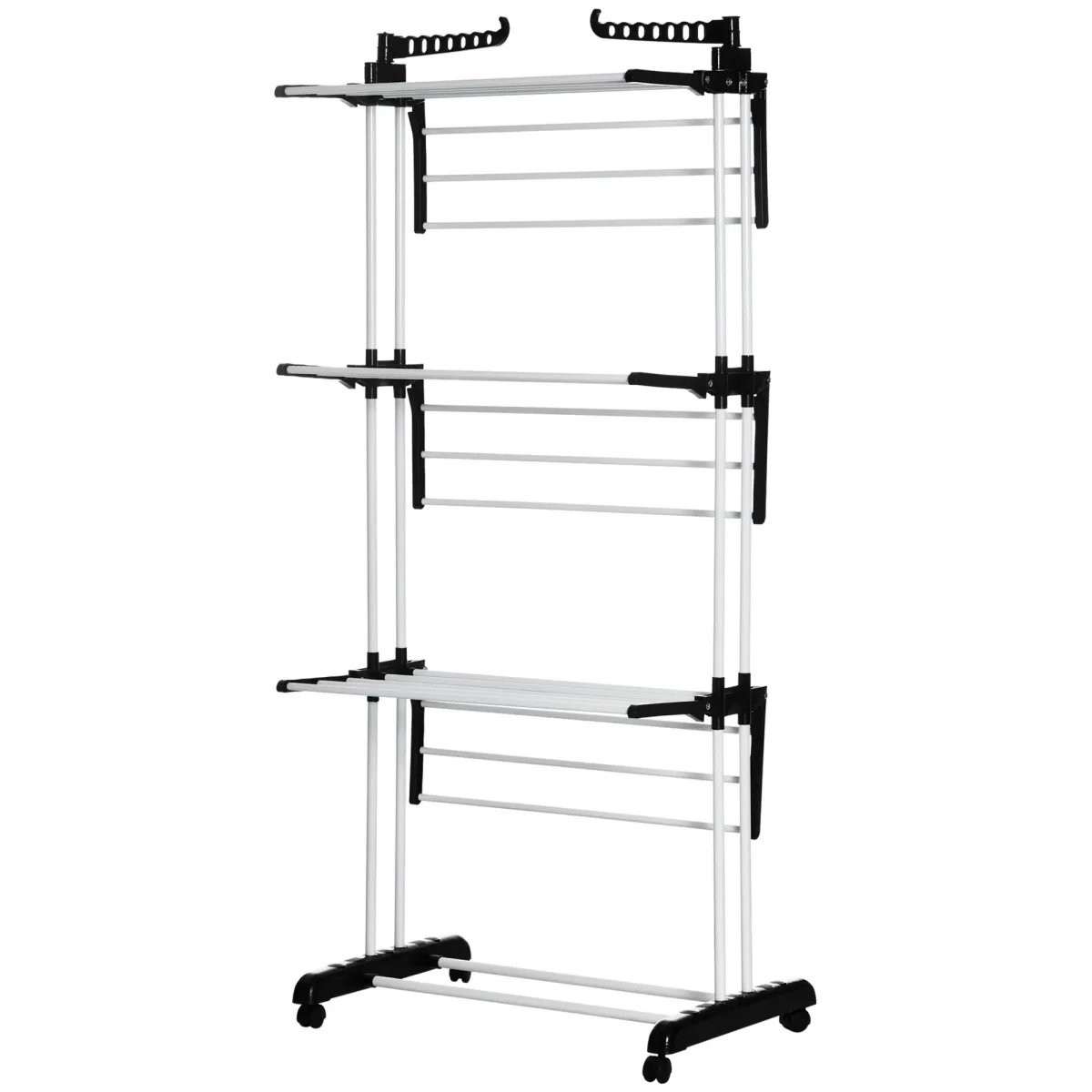 TRUUSK Torenwasrek Met Wielen – 4 Uitschuifbare Niveaus – Staande Droger – Zwart – 73 x 45,5 x 177cm – Voor Ruimtebesparend Drogen